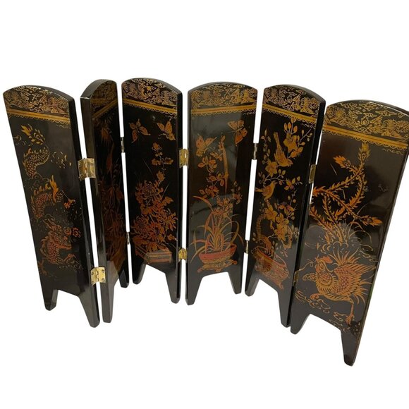 Vintage Asian-Inspired Miniature Folding Screen Room Divider 10" x 17 1/2" With - Picture 1 of 7